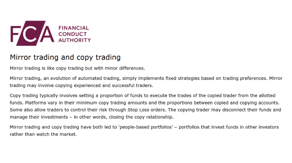 financial conduct authority FCA definition of copy trading 